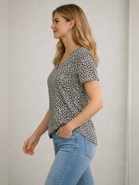 Victoria's Secret Women's Sweatshirt Short Sleeve Leopard Print Viscose Small